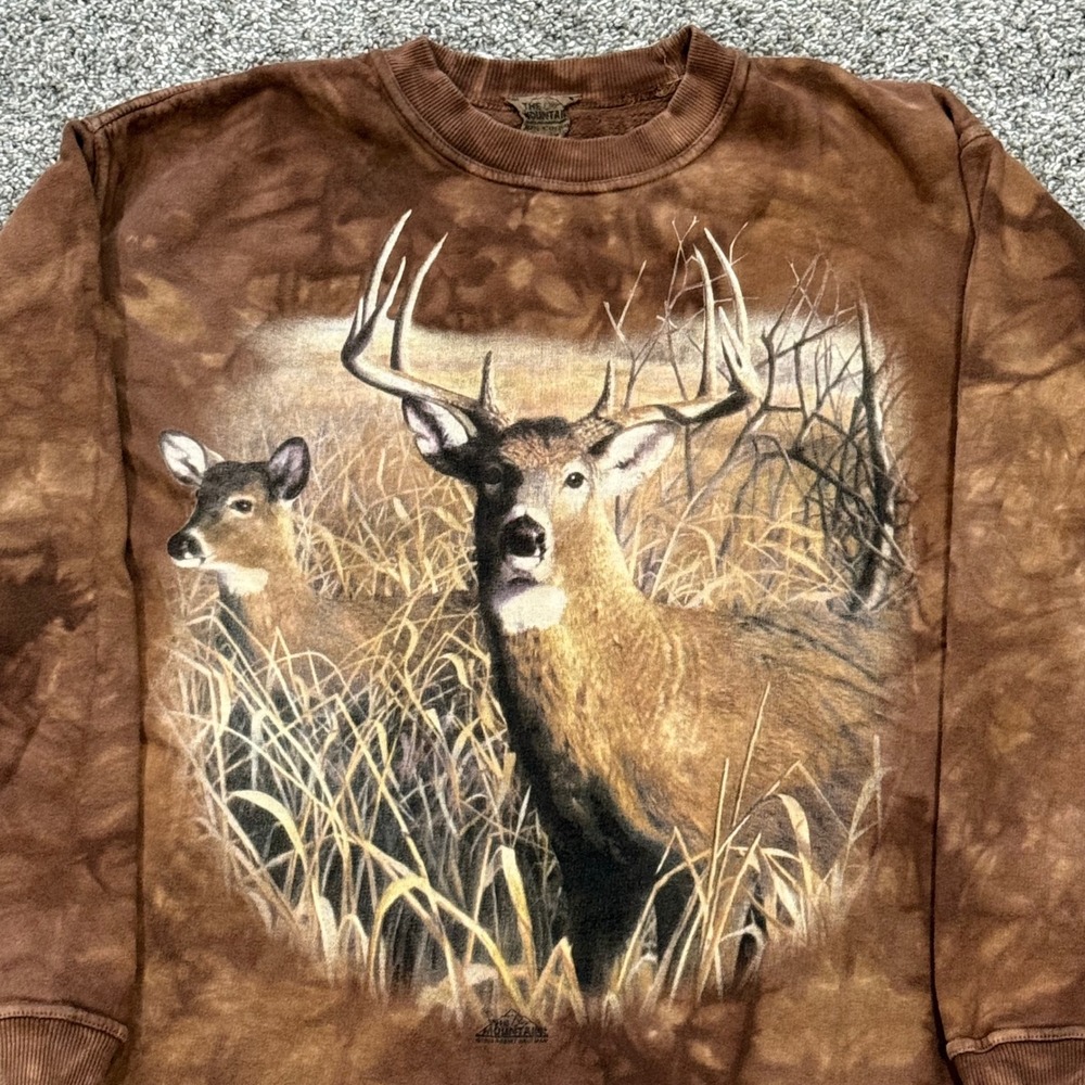 Vintage The‎ Mountain Sweatshirt 1998 Robert Hautman Deer Tie Dye Mens L Brown